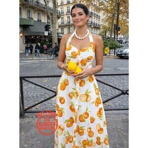 ZARA Blogger Fave Linen Blend Fruit Print Midi Dress NWT